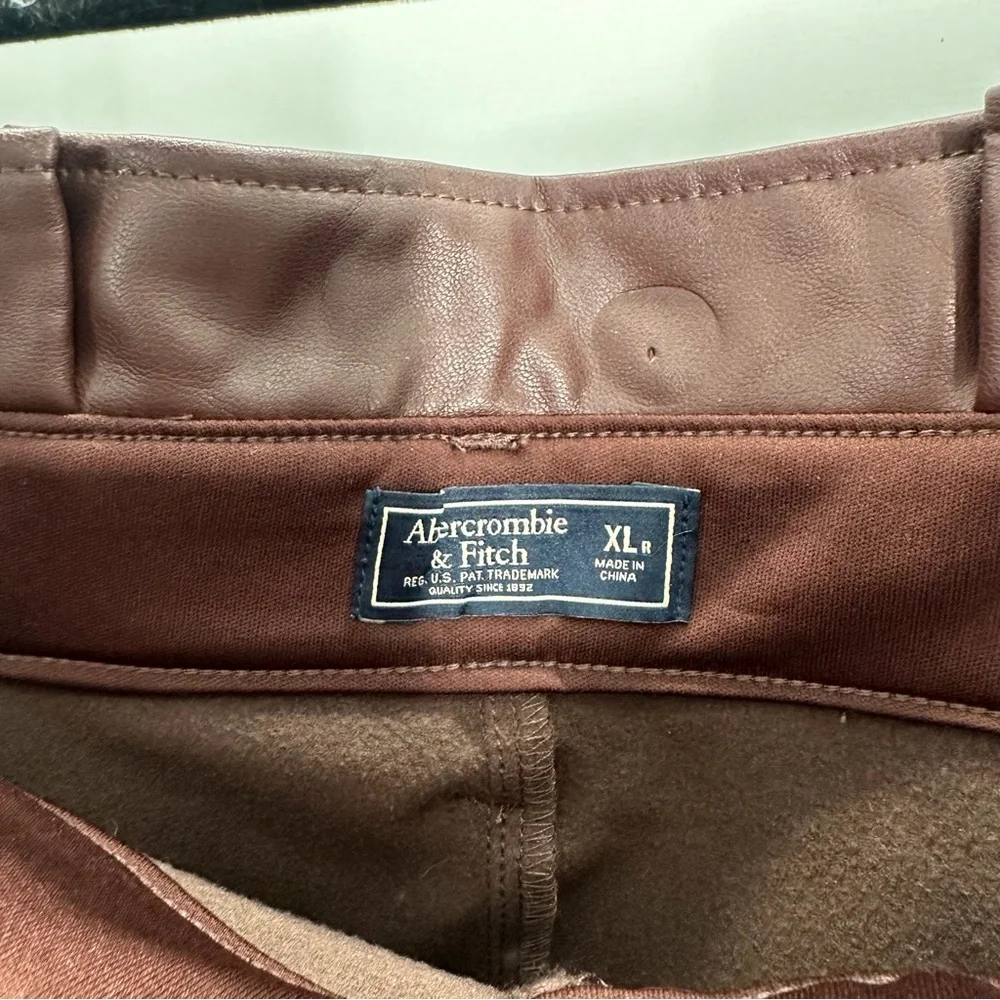 Abercrombie and Fitch Maroon Dark Red Faux Leather Paper Bag Waist Pants - Picture 7 of 9